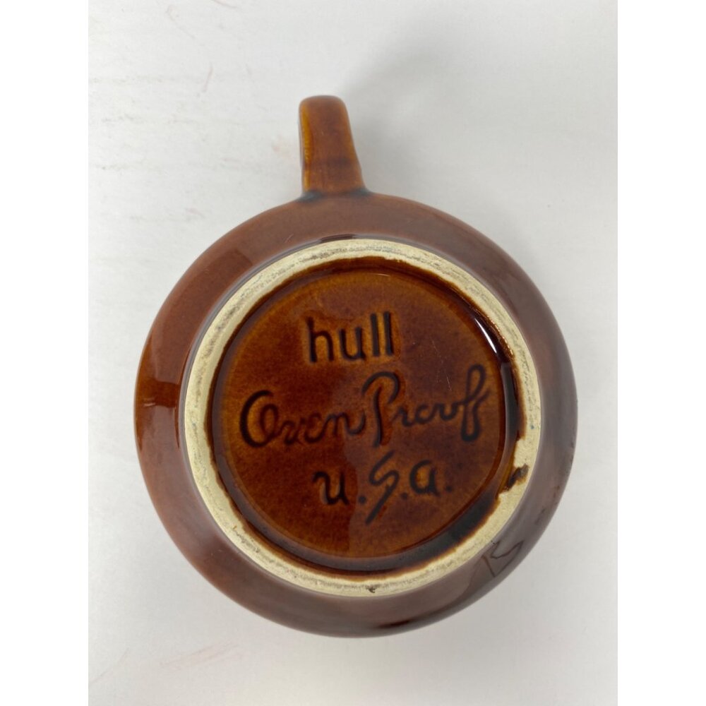 Set of 2 Vintage Hull Oven Proof USA With Handle and Lid Brown Drip Glaze 8 Oz - Picture 8 of 13